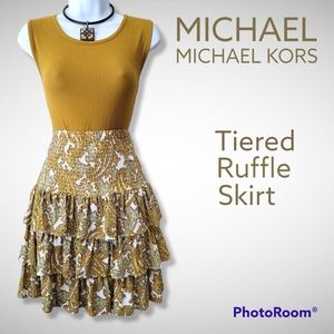MICHAEL Michael Kors Ruffle Skirt Womens XL Smocked Waist Tiered Ruffle Skirt